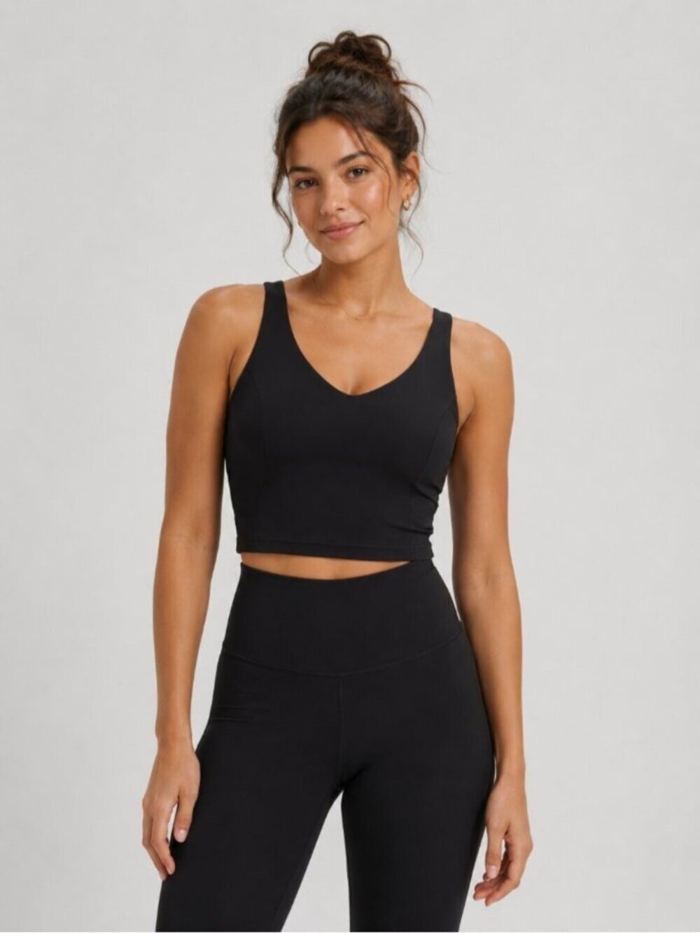 lululemon athletica Black V-Neck Cropped Align Tank Top Built In Bra US 4 0588